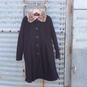 Copper Key Black Coat With Leopard Print Collar